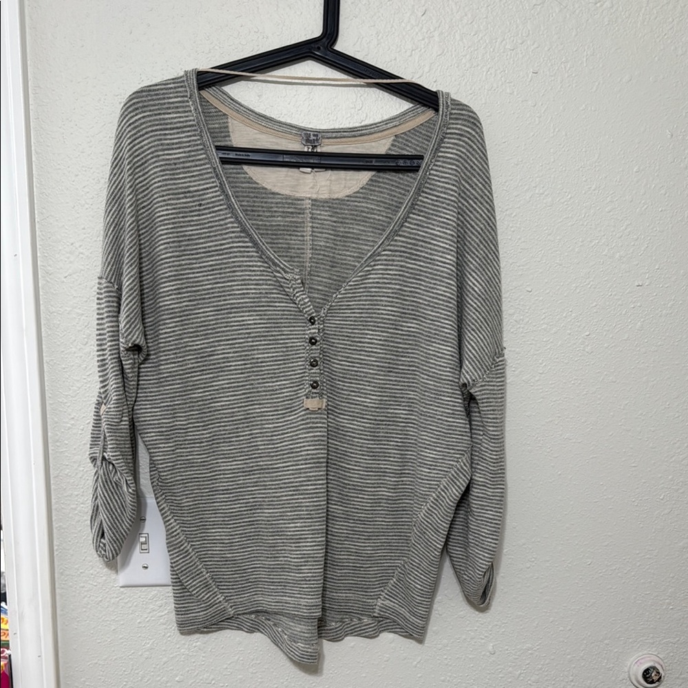 Free People Gray Relaxed 3/4 Sleeve Tunic